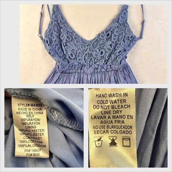 Fashion Nova Ancient Rome Maxi Dress Blue Lace Crotchet Boho Flowy Size S NWT - Picture 10 of 11